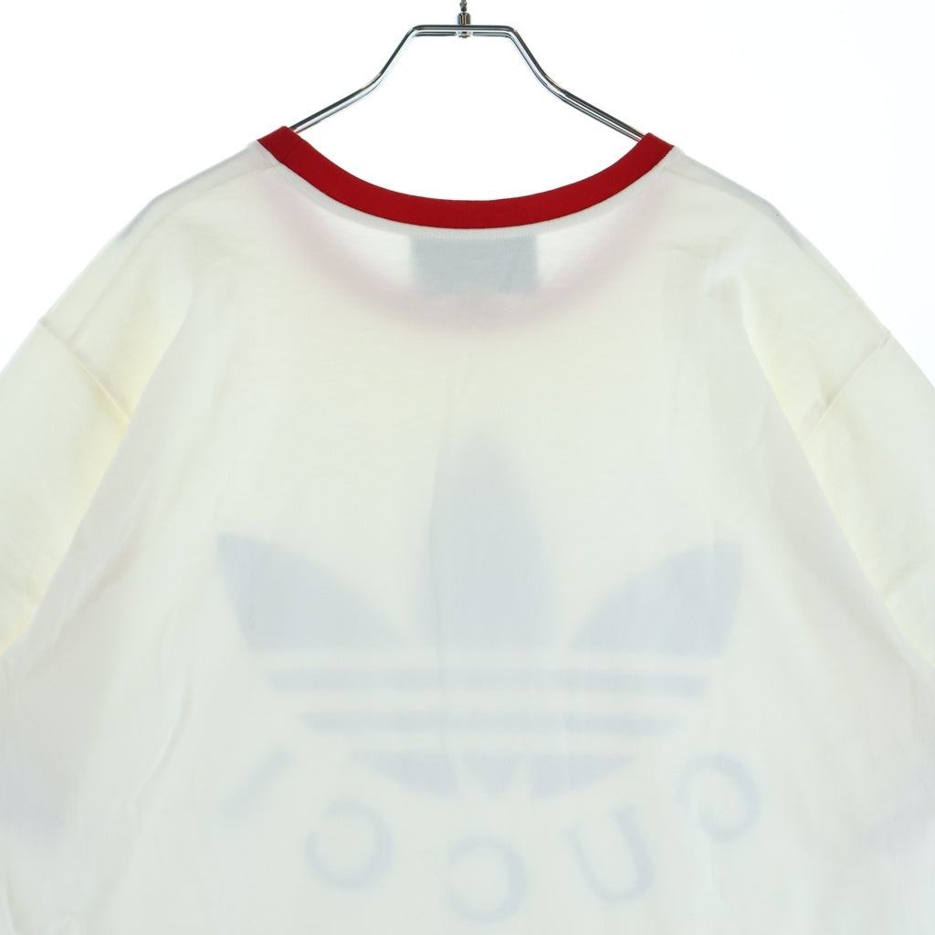 GUCCI(グッチ) ×adidas 22SS Cotton Jersey T-shirt トレフォイルロゴ 半袖リンガーTシャツ カットソー コットン ホワイト 702612 XJEB1 レディース