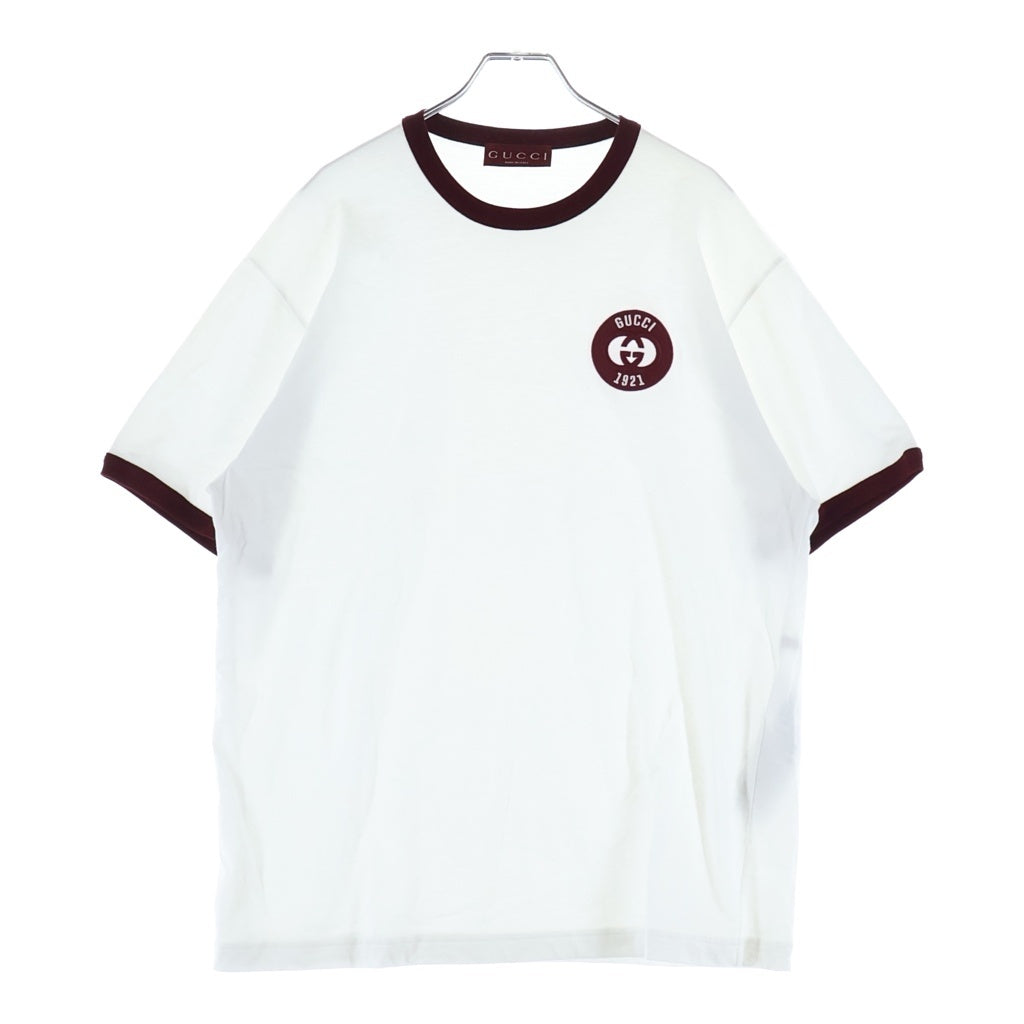 GUCCI(グッチ) インターロッキングGロゴ刺繍 1921 リンガー 半袖Tシャツ カットソー ホワイト/ボルドー 795939