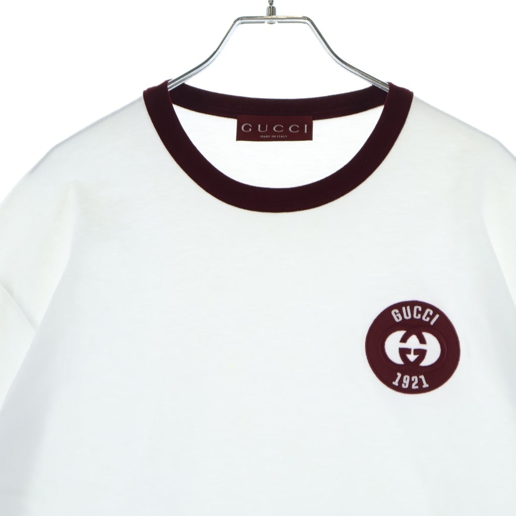 GUCCI(グッチ) インターロッキングGロゴ刺繍 1921 リンガー 半袖Tシャツ カットソー ホワイト/ボルドー 795939