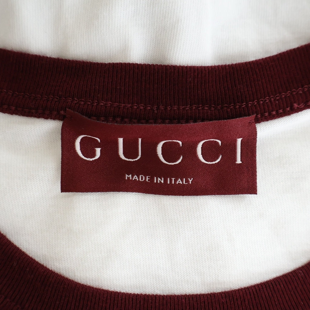 GUCCI(グッチ) インターロッキングGロゴ刺繍 1921 リンガー 半袖Tシャツ カットソー ホワイト/ボルドー 795939
