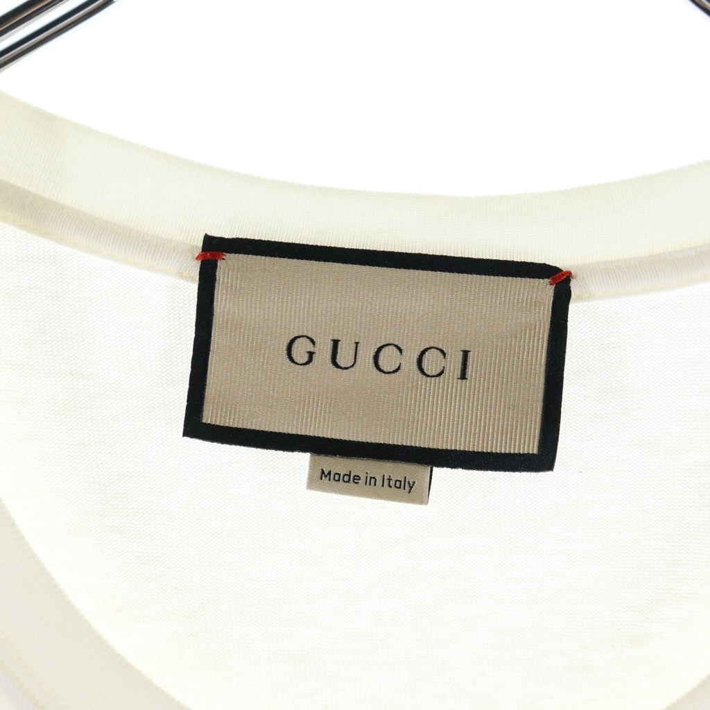GUCCI(グッチ) クリスタル ロゴプリント ビジュー装飾 1921 半袖Tシャツ カットソー ホワイト/ブラック 615044 レディース