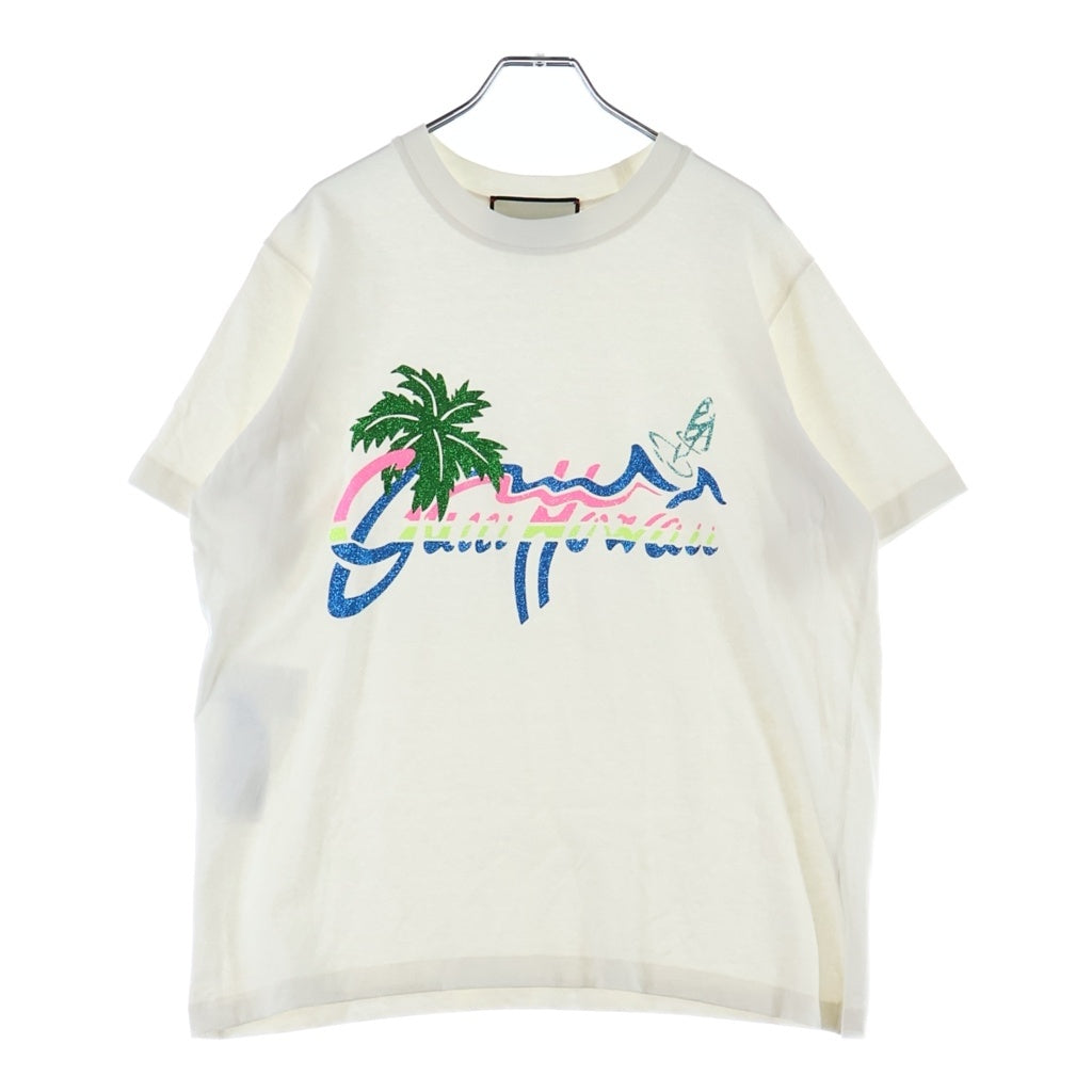 GUCCI(グッチ) 19SS Hawaii Logo S/S Tee ハワイ ロゴプリント 半袖Tシャツ カットソー ラメ ホワイト 580762 XJCRA レディース