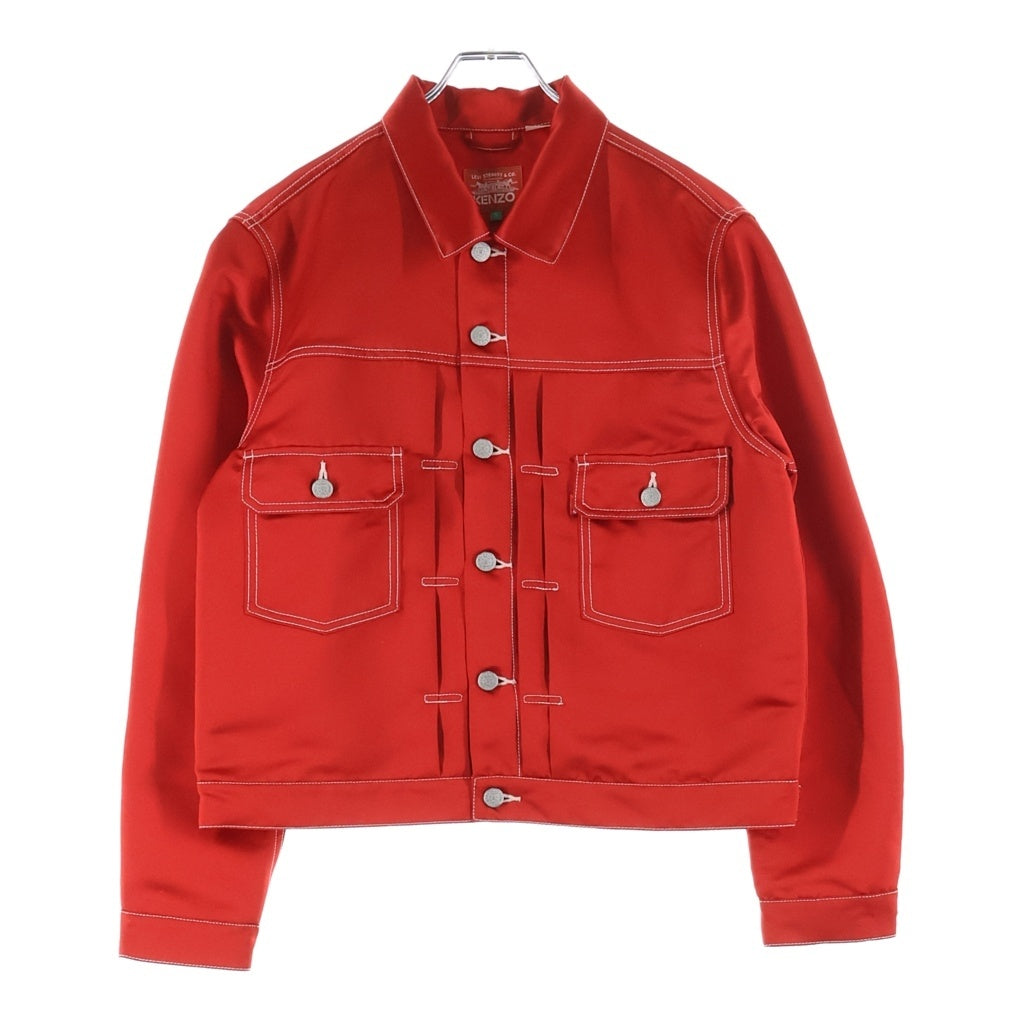 KENZO(ケンゾー) ×Levi's 23年 Type II Satin Trucker Jacket セカンドモデル サテントラッカージャケット 花柄刺繍 ロゴ レッド FD65VE301LE8 レディース