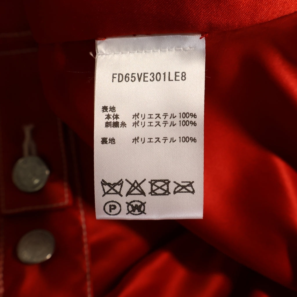 KENZO(ケンゾー) ×Levi's 23年 Type II Satin Trucker Jacket セカンドモデル サテントラッカージャケット 花柄刺繍 ロゴ レッド FD65VE301LE8 レディース