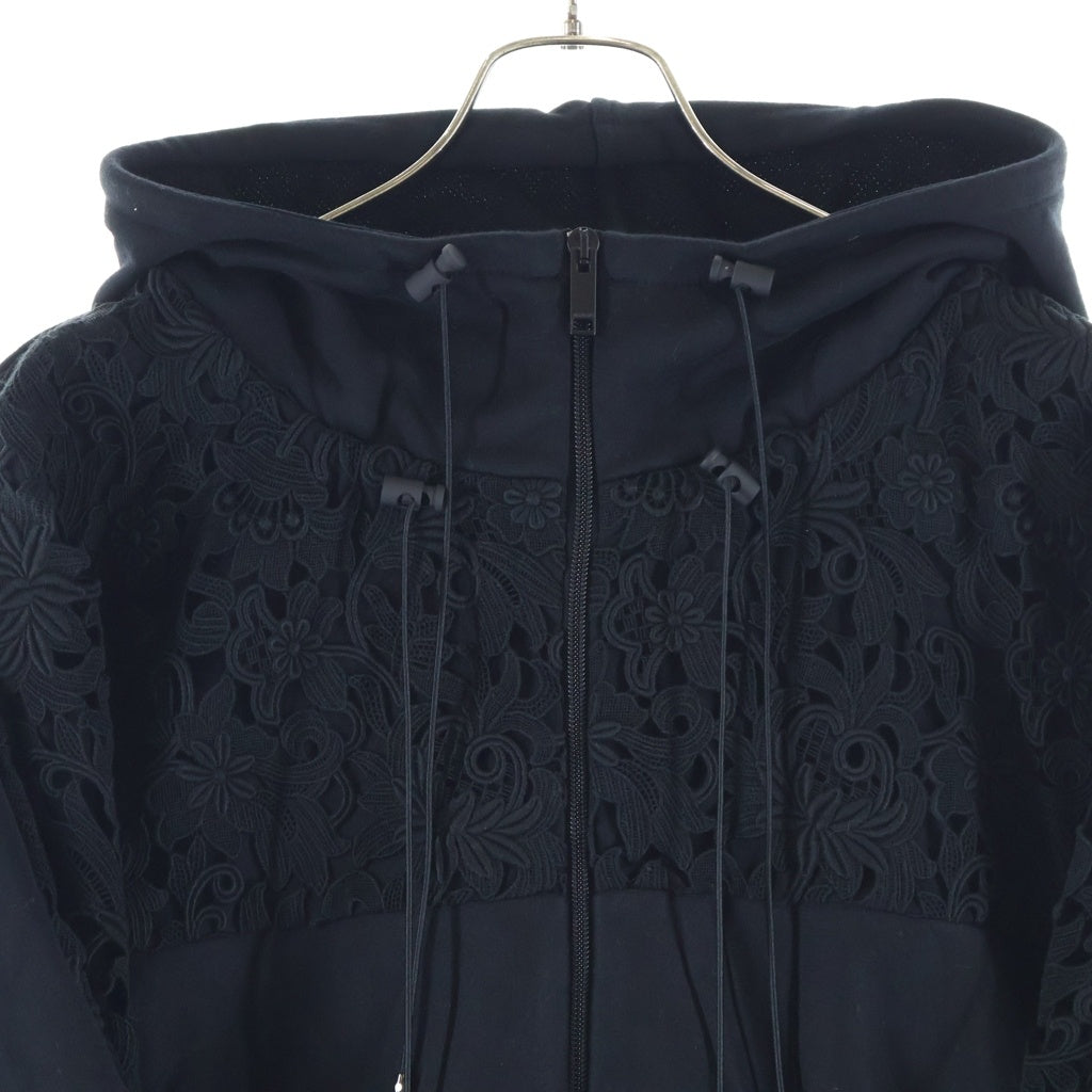 VALENTINO(ヴァレンティノ) ■ジャージーマクラメ オーバーサイズ スウェットシャツ ポンチョ ブラック コットン レディース