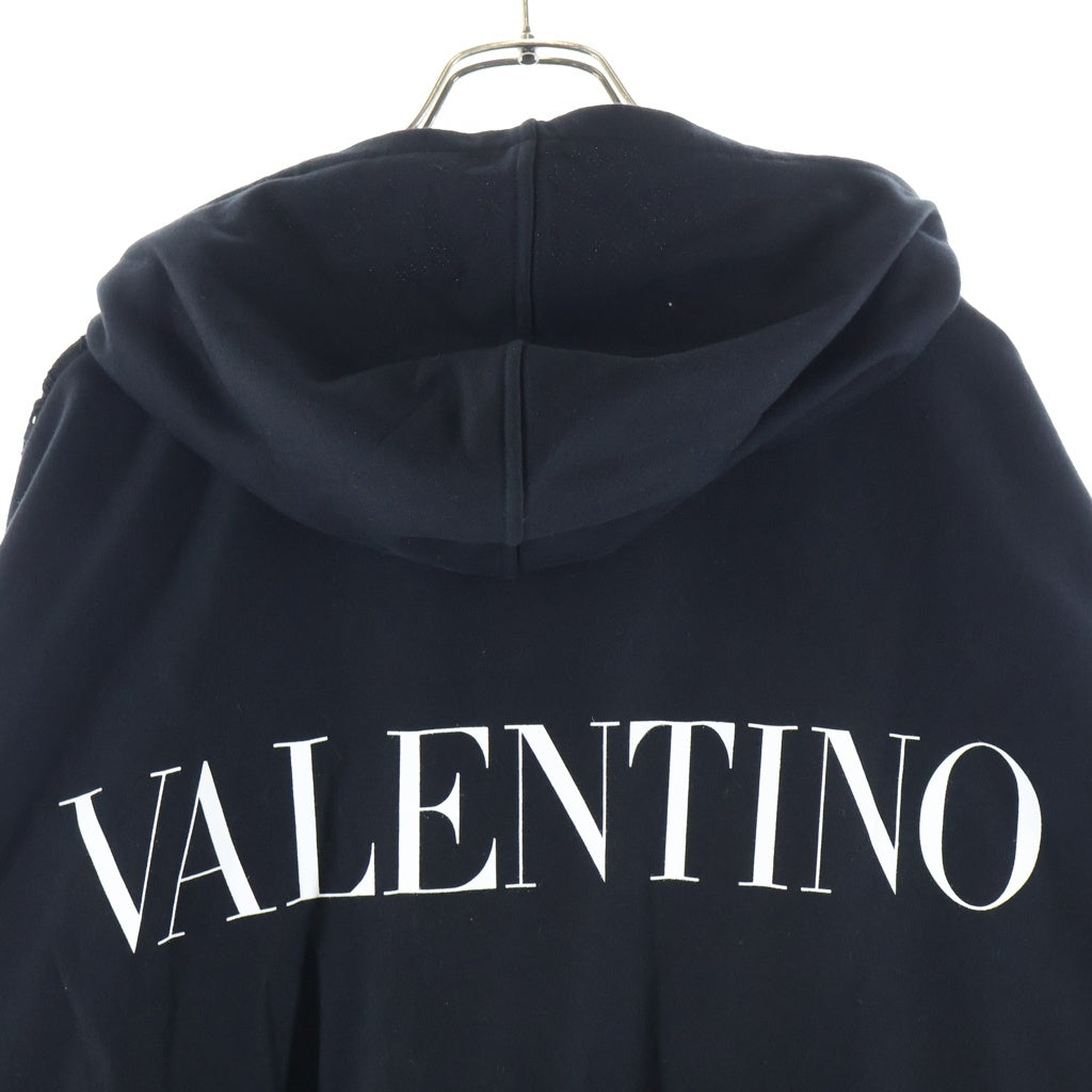 VALENTINO(ヴァレンティノ) ■ジャージーマクラメ オーバーサイズ スウェットシャツ ポンチョ ブラック コットン レディース