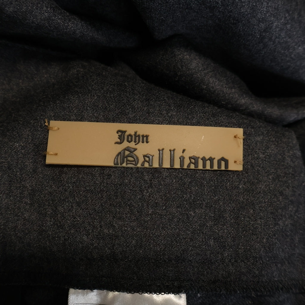 John Galliano(ジョン ガリアーノ) ベルトデザイン ウール スラックス パンツ トラウザーズ グレー レディース