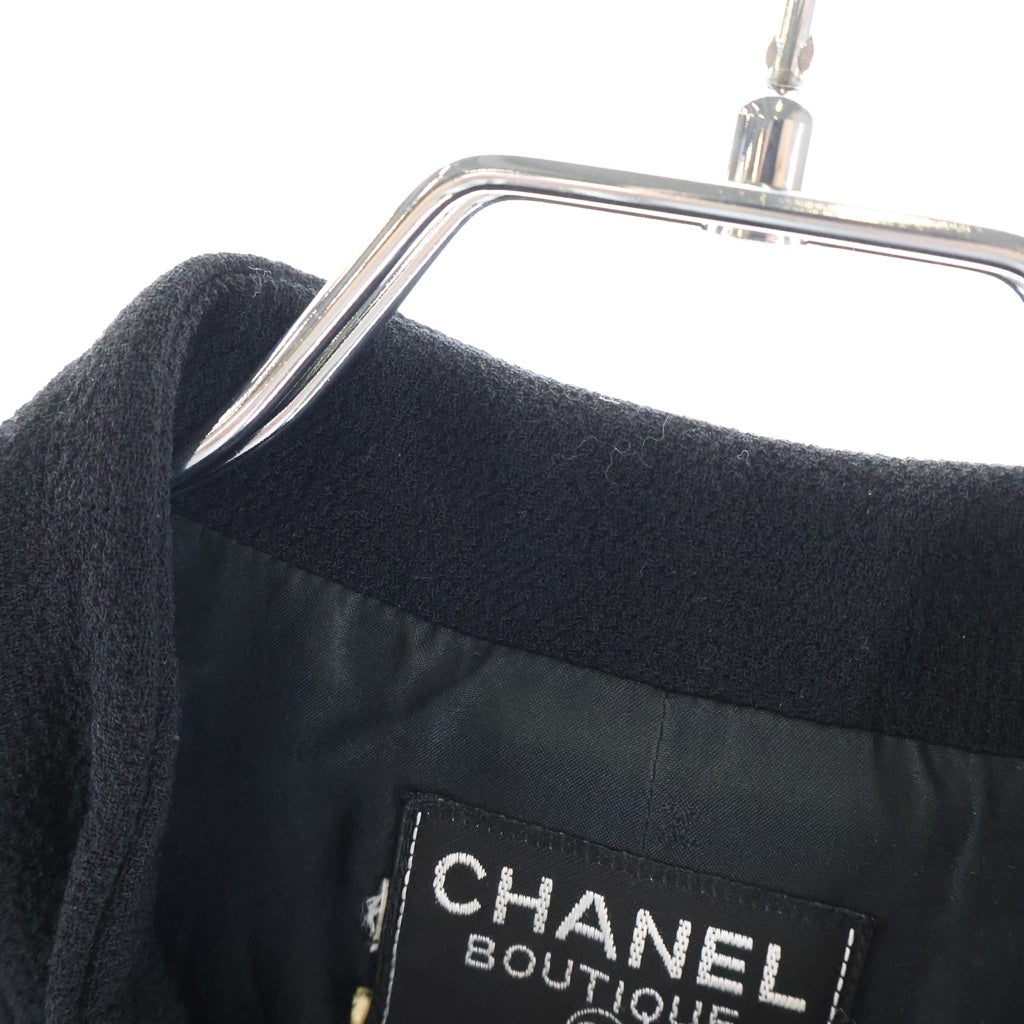 CHANEL(シャネル) ココマークボタン ウール スタンドカラー マルチポケット ロングジャケット コート ブラック レディース