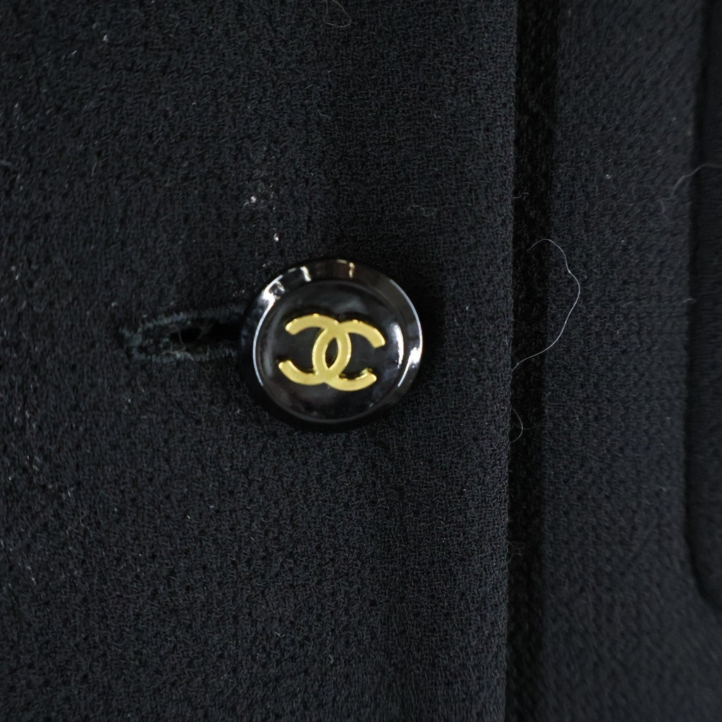 CHANEL(シャネル) ココマークボタン ウール スタンドカラー マルチポケット ロングジャケット コート ブラック レディース