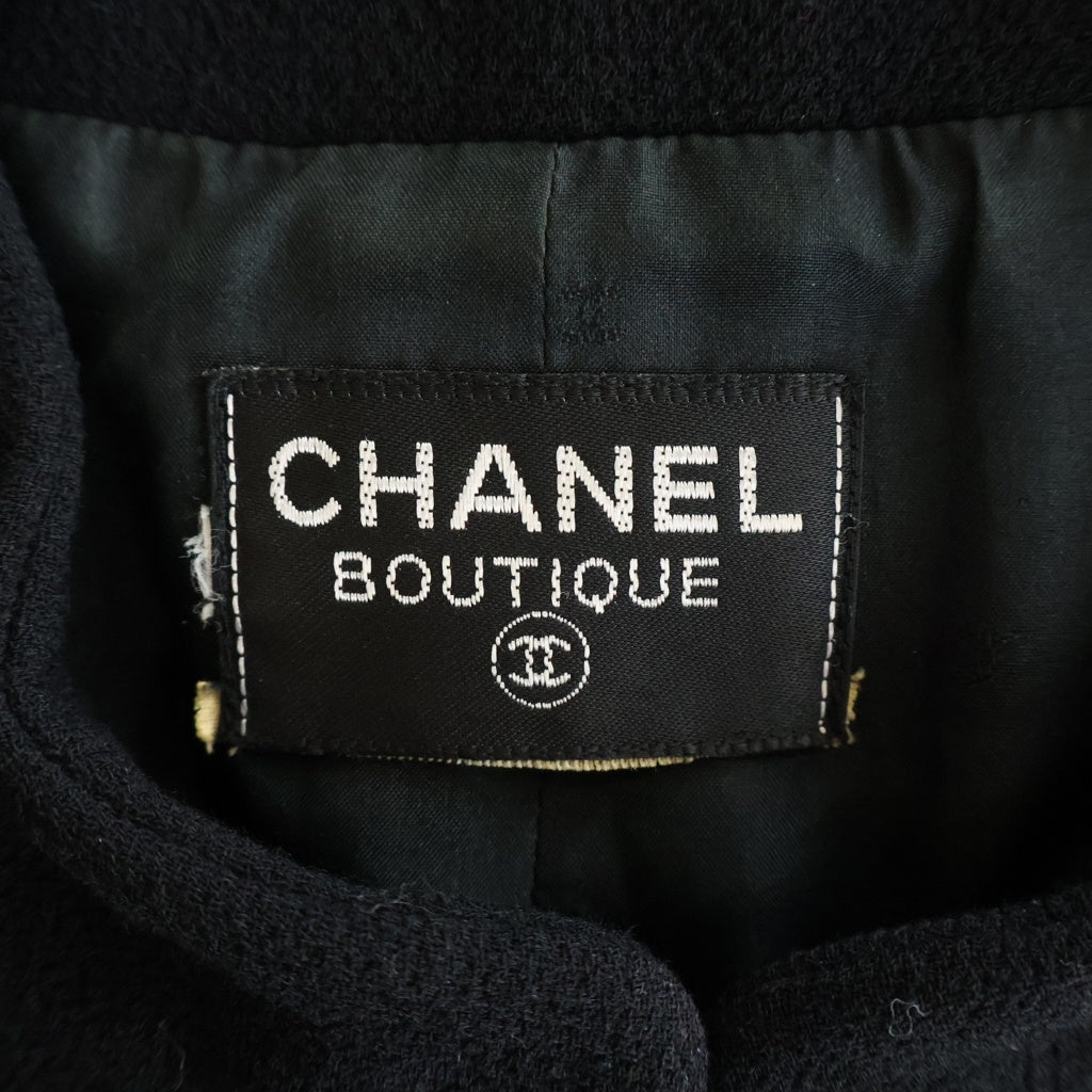 CHANEL(シャネル) ココマークボタン ウール スタンドカラー マルチポケット ロングジャケット コート ブラック レディース