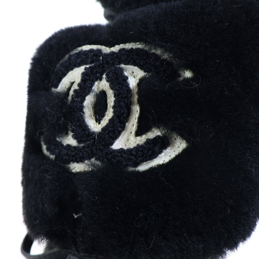 CHANEL(シャネル) CC Logo Boots ココマーク ファー切り替え レザーヒールブーツ イタリア製 ブラック レディース