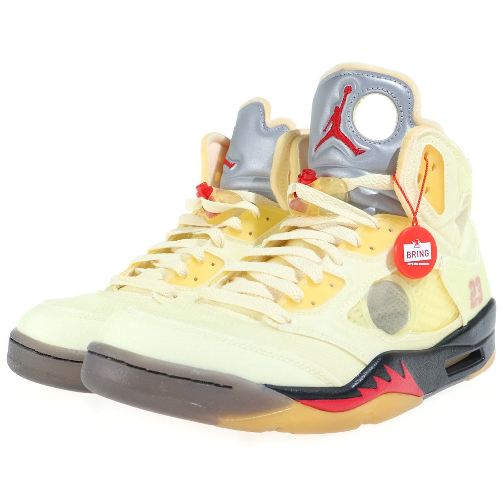 OFF-WHITE(オフホワイト) OFF-WHITE×NIKE AirJordan5 Sail ジョーダン ファイブ レトロ セイル ファイアレッド モスリン ブラック ハイカット スニーカー
