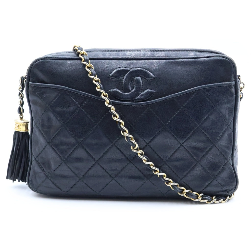 CHANEL(シャネル) マトラッセ フリンジ チェーン ショルダーバック タッセル ラムスキン ブラック レディース