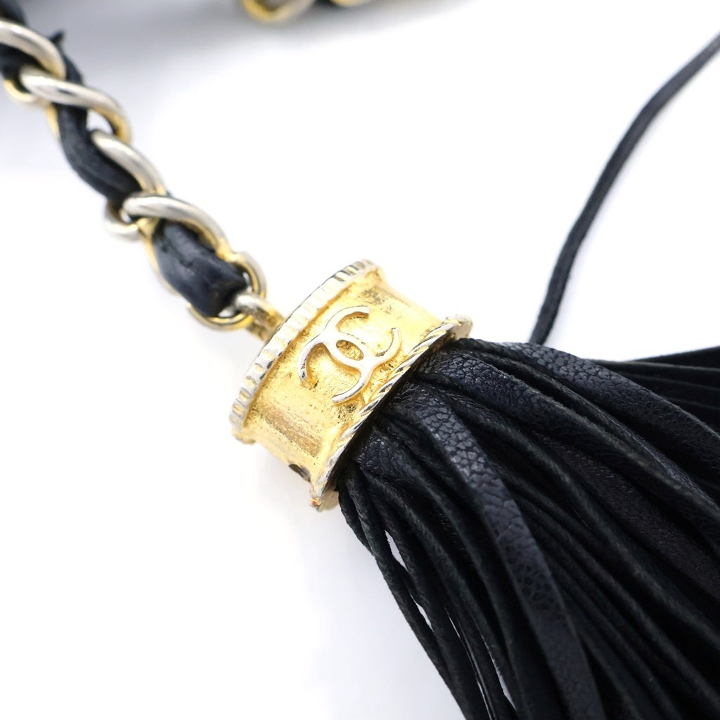 CHANEL(シャネル) マトラッセ フリンジ チェーン ショルダーバック タッセル ラムスキン ブラック レディース