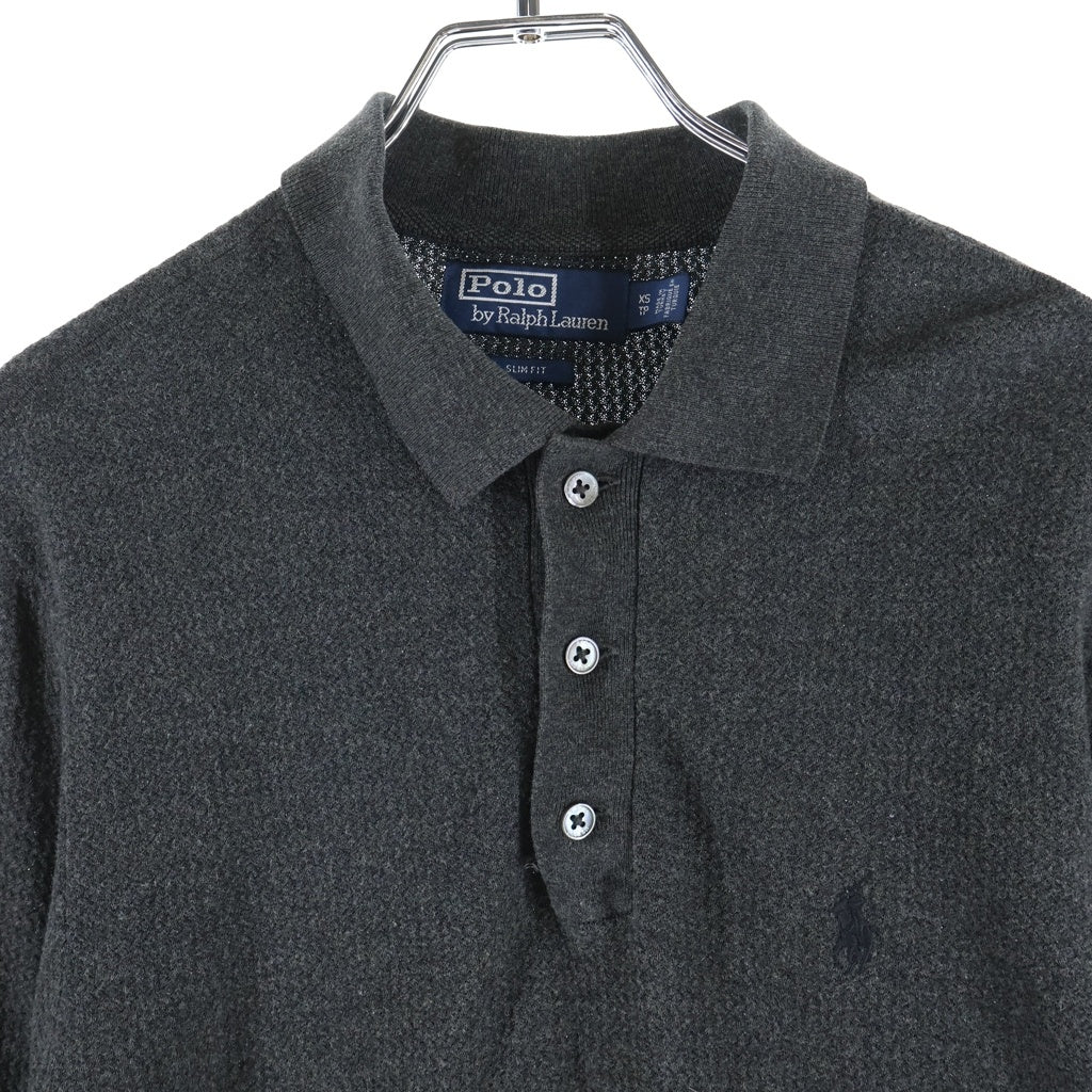 POLO RALPH LAUREN(ポロラルフローレン) SLIM FIT 胸ロゴ刺繍 長袖ポロシャツ カットソー コットン グレー