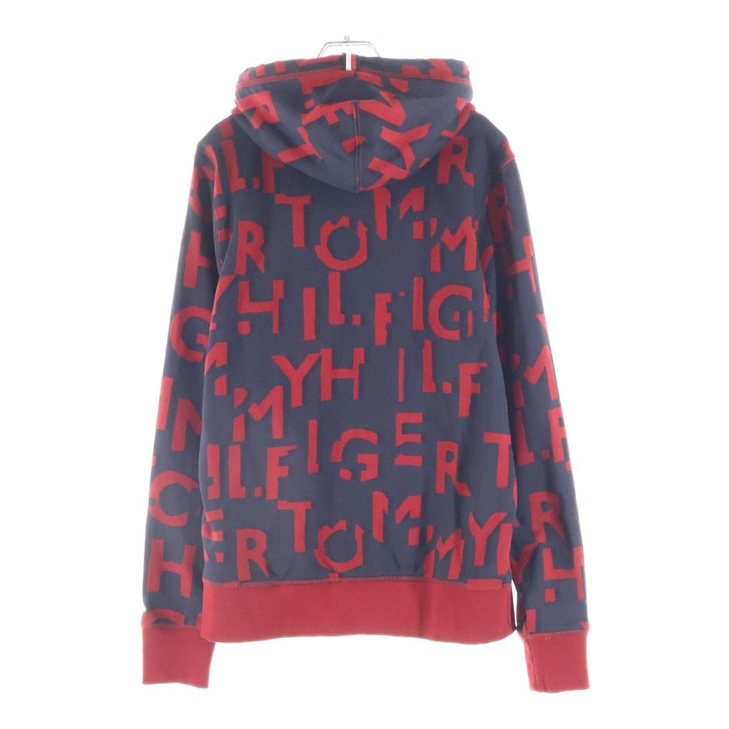 TOMMY HILFIGER(トミーヒルフィガー) Regular Fit Sweatshirt レギュラーフィットスウェットシャツ プルオーバーパーカー フーディー 総柄スペルロゴ ネイビー/レッド MW0MW20311
