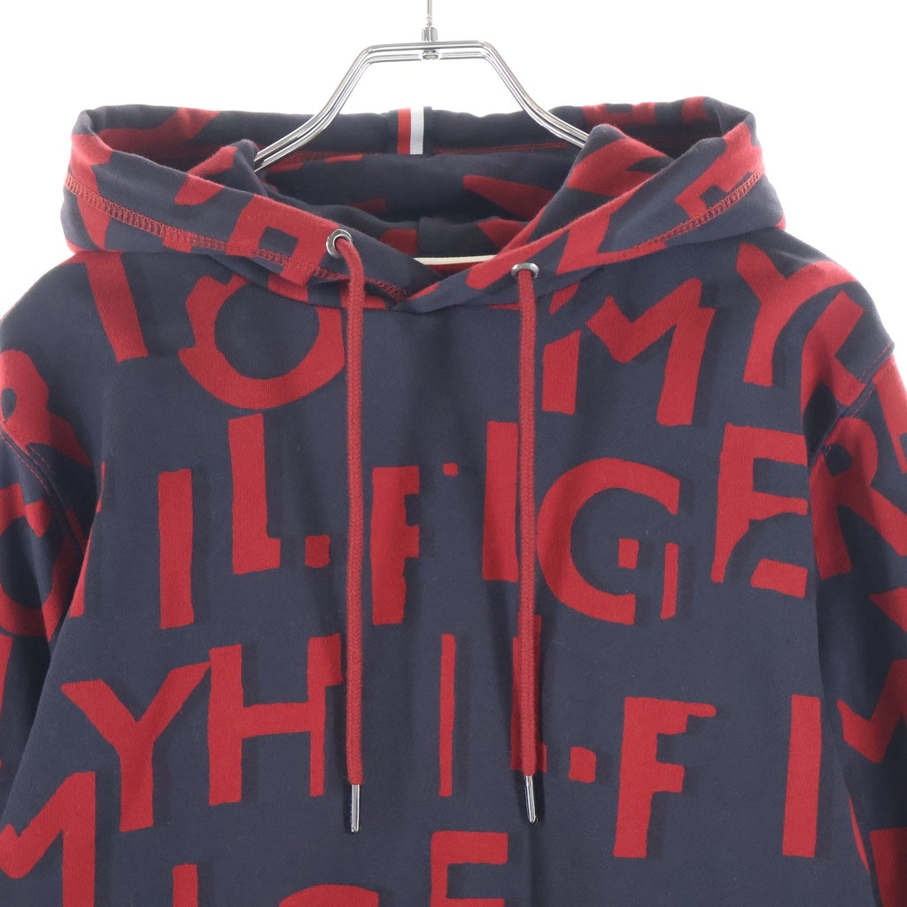 TOMMY HILFIGER(トミーヒルフィガー) Regular Fit Sweatshirt レギュラーフィットスウェットシャツ プルオーバーパーカー フーディー 総柄スペルロゴ ネイビー/レッド MW0MW20311