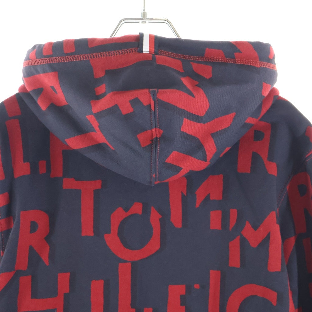 TOMMY HILFIGER(トミーヒルフィガー) Regular Fit Sweatshirt レギュラーフィットスウェットシャツ プルオーバーパーカー フーディー 総柄スペルロゴ ネイビー/レッド MW0MW20311