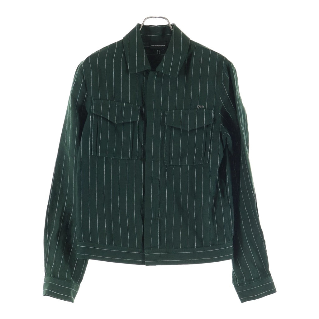 EMPORIO ARMANI(エンポリオアルマーニ) Stripe Shirt Jacket 胸ロゴ ストライプ シャツジャケット リネン グリーン 3G1CA3 1NMUZ