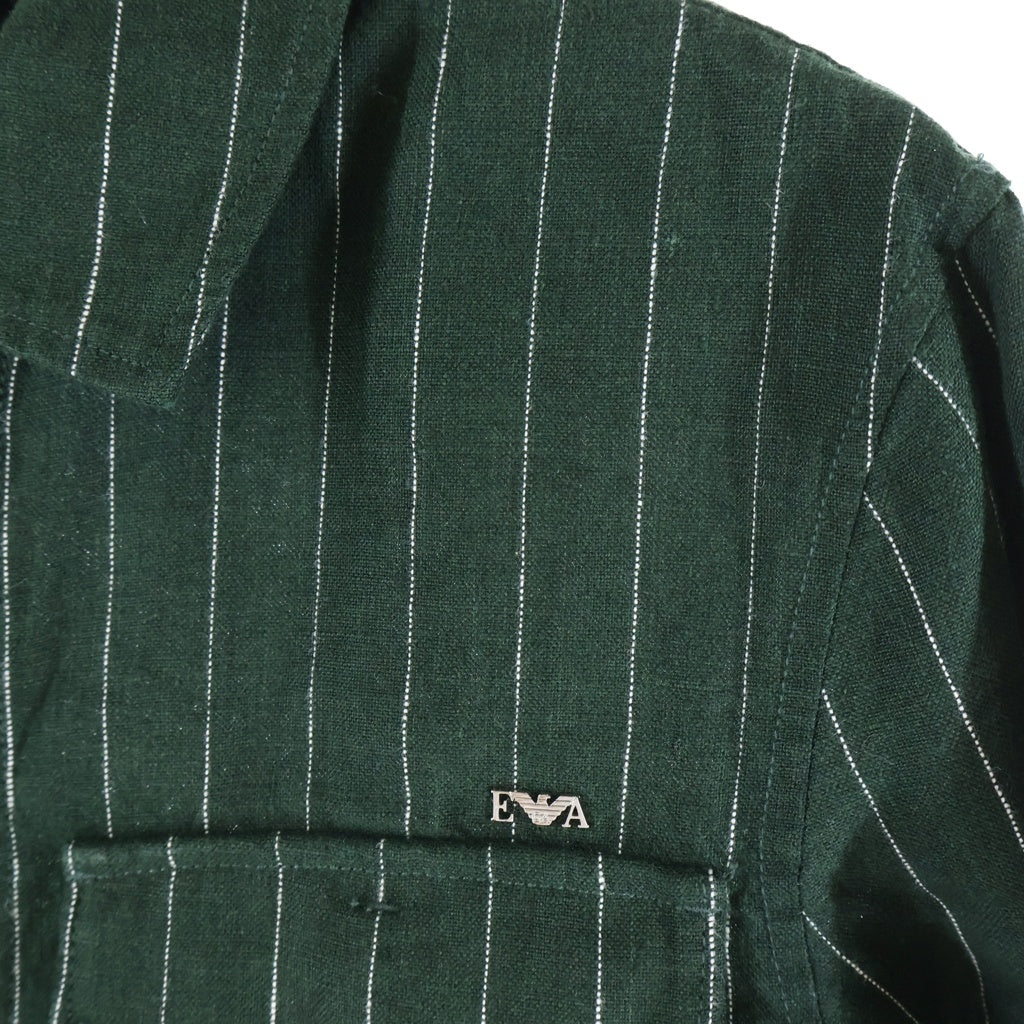 EMPORIO ARMANI(エンポリオアルマーニ) Stripe Shirt Jacket 胸ロゴ ストライプ シャツジャケット リネン グリーン 3G1CA3 1NMUZ