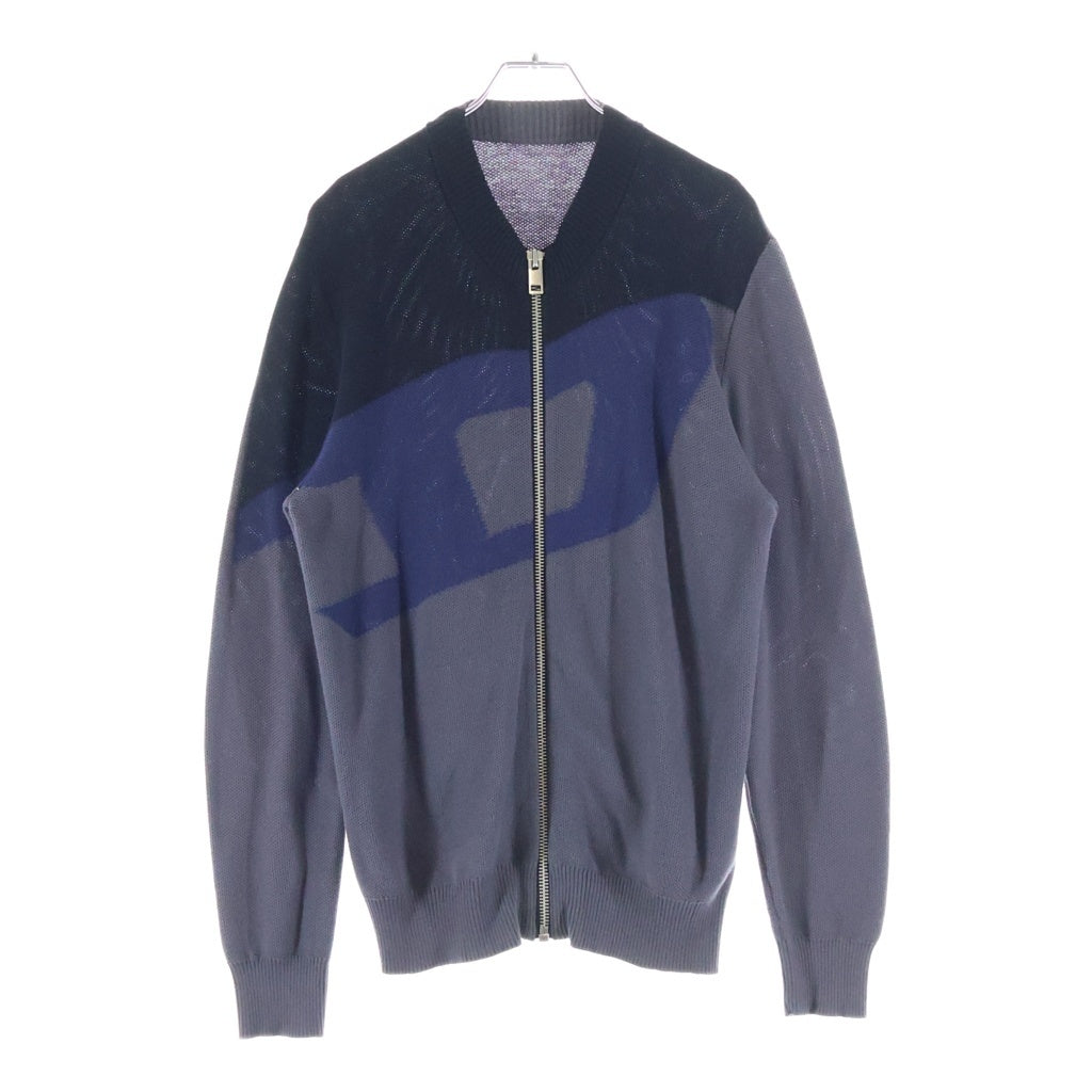 DIESEL(ディーゼル) K-ZACK-OPEN フルジップ フロントDロゴニット セーター カーディガン コットン グレー/ブルー/ブラック A02027