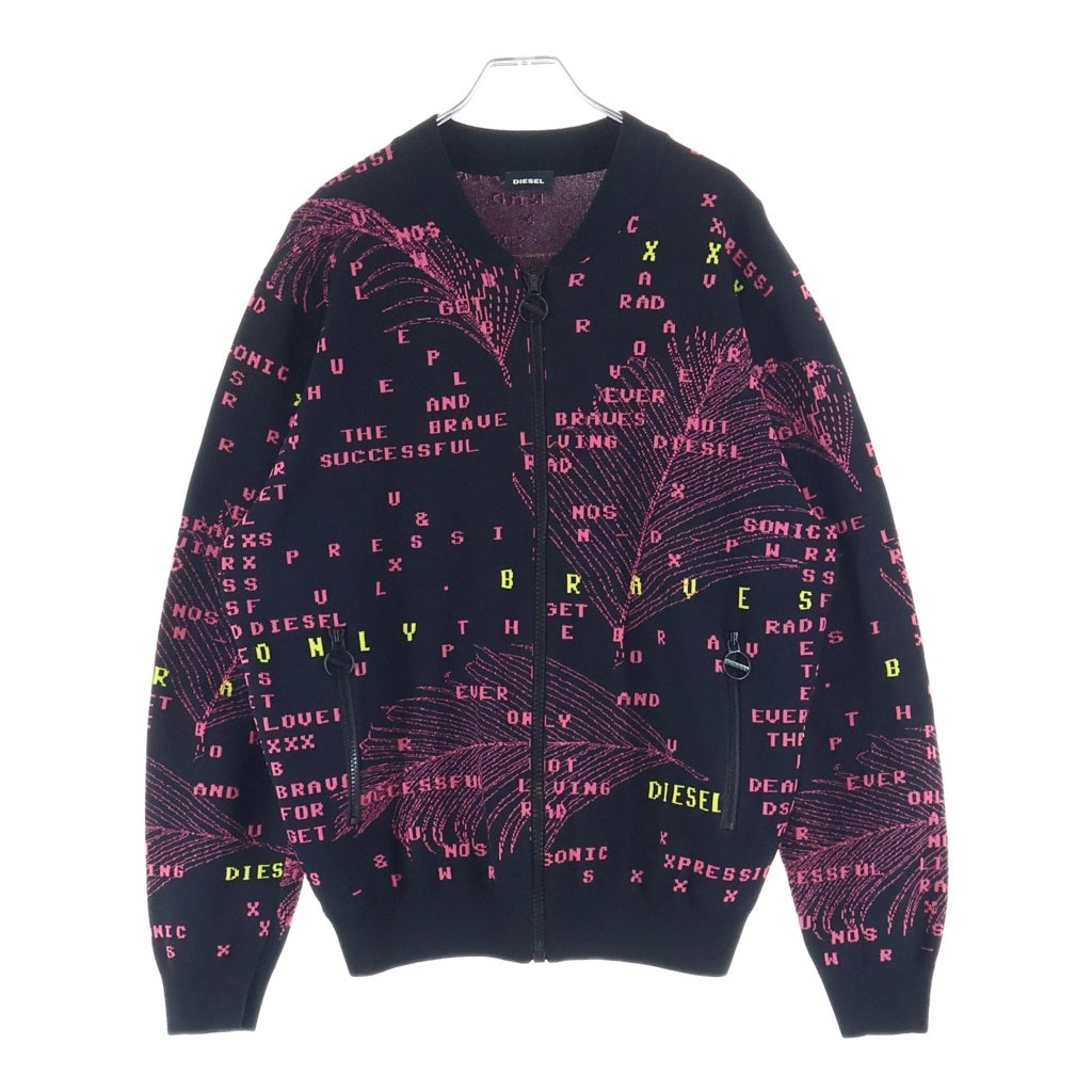 DIESEL(ディーゼル) K-OREGON KNITWEAR ニットボンバージャケット ブルゾン ジップアップ 総柄 ブラック/ピンク A02463