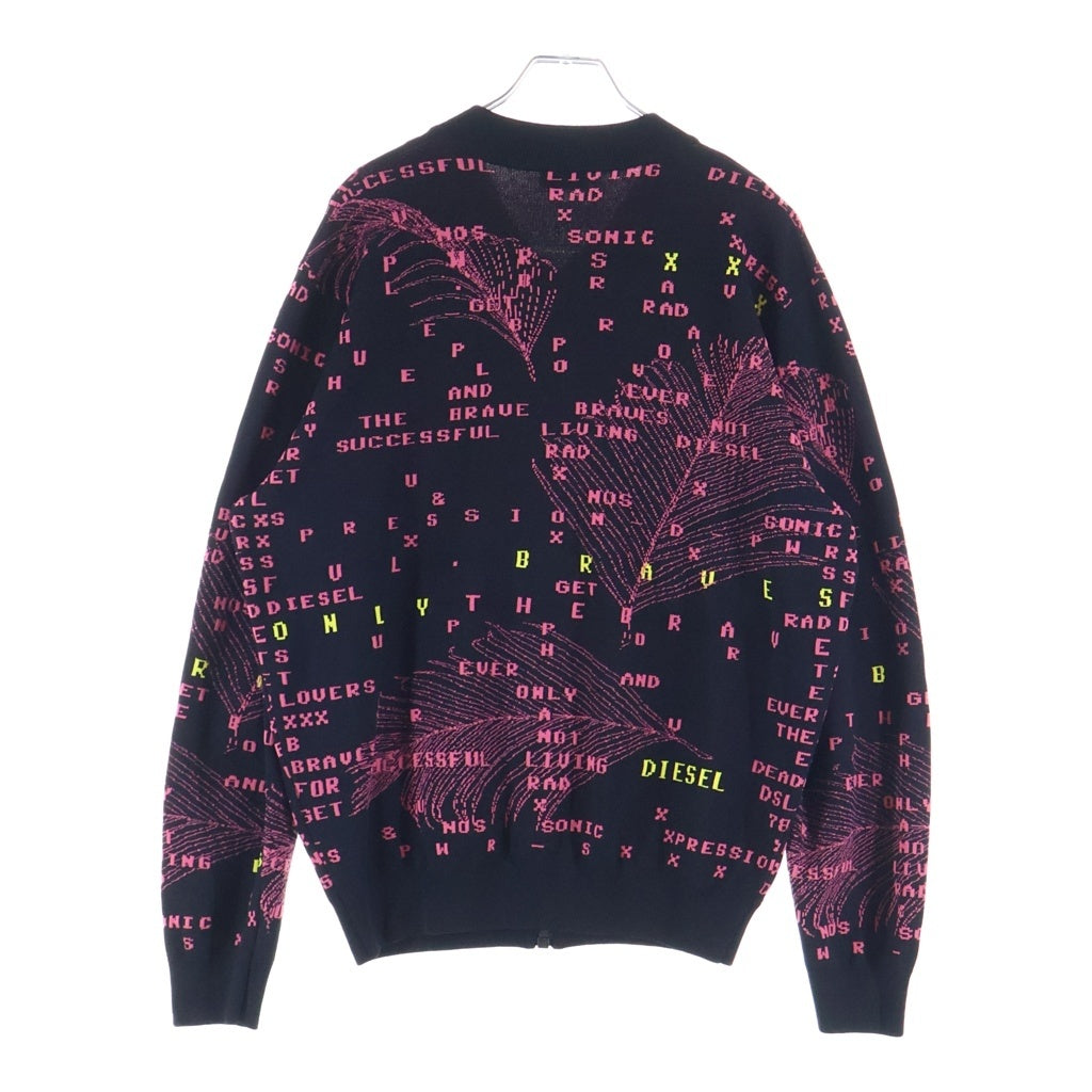 DIESEL(ディーゼル) K-OREGON KNITWEAR ニットボンバージャケット ブルゾン ジップアップ 総柄 ブラック/ピンク A02463