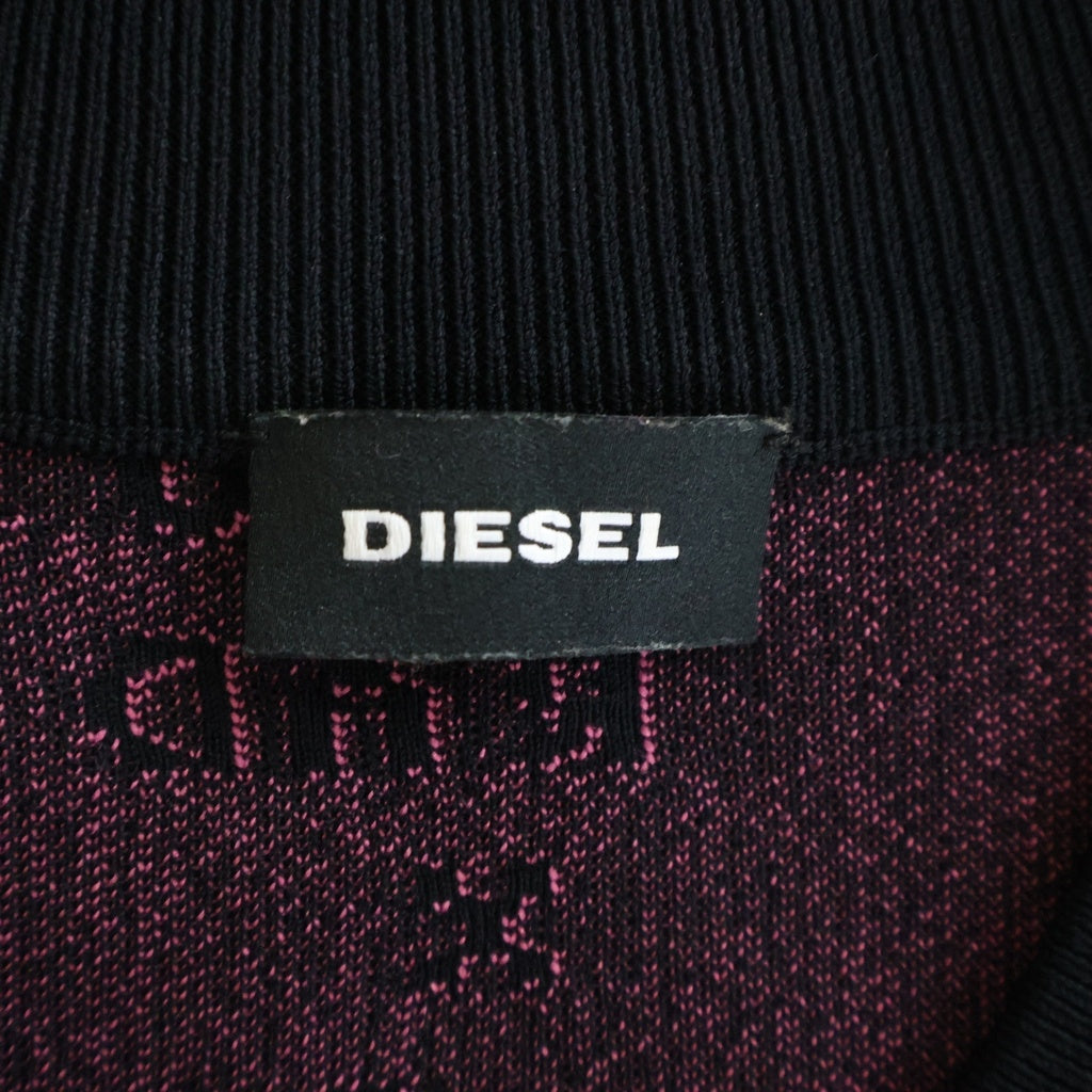DIESEL(ディーゼル) K-OREGON KNITWEAR ニットボンバージャケット ブルゾン ジップアップ 総柄 ブラック/ピンク A02463