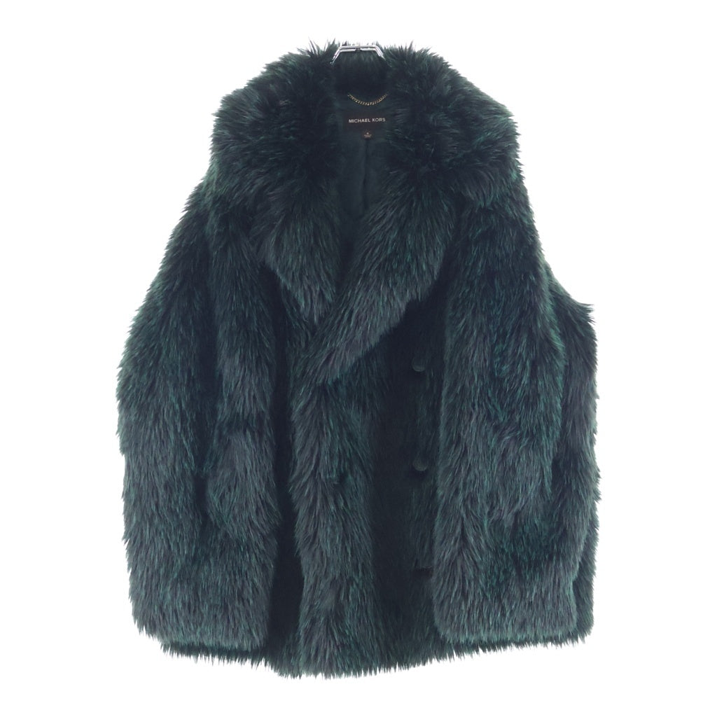 MICHAEL KORS(マイケルコース) 24AW Faux Fur Peacoat フェイクファーピーコート ポリエステル ブラック/グリーン UF4208KF1Q