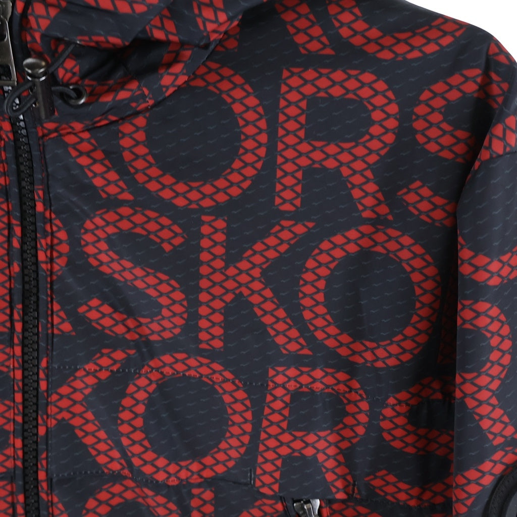 MICHAEL KORS(マイケルコース) Monogram Logo-Print Jacket モノグラム ロゴプリント ジップ フーディ ジャケット パーカー レッド/ブラック CH3205HAM2