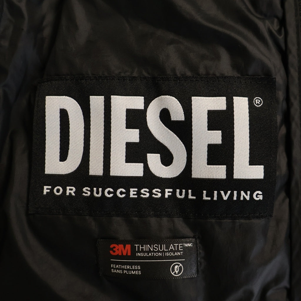 DIESEL(ディーゼル) W-DWAIN-21 JACKET 中綿 キルティングジャケット ダウンジャケット ブルゾン ロゴプリント フード ブラック 0GBAD
