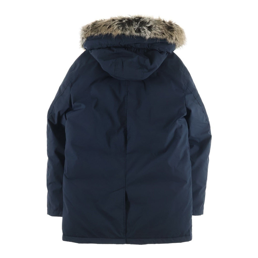 MICHAEL KORS(マイケルコース) HOODED FUR COAT フード付き ファーロングコート ジップアップ 袖ロゴパッチ ネイビー