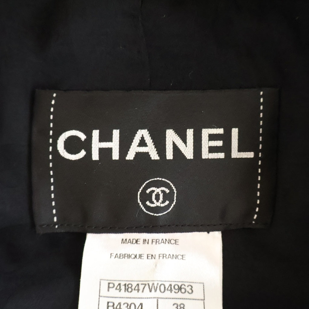 CHANEL(シャネル) ココマークボタン マトラッセ ラムスキン レザー ダブルブレスト ライダース ロングジャケット コート ブラック レディース P41847W04963