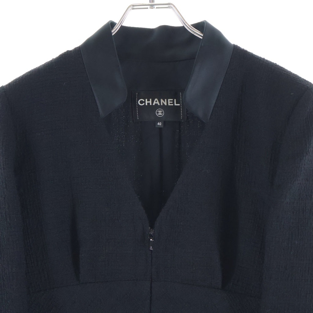 CHANEL(シャネル) ココマークボタン ツイード ジップアップ スタンドカラー ジャケット ブラック レディース P55501V30555