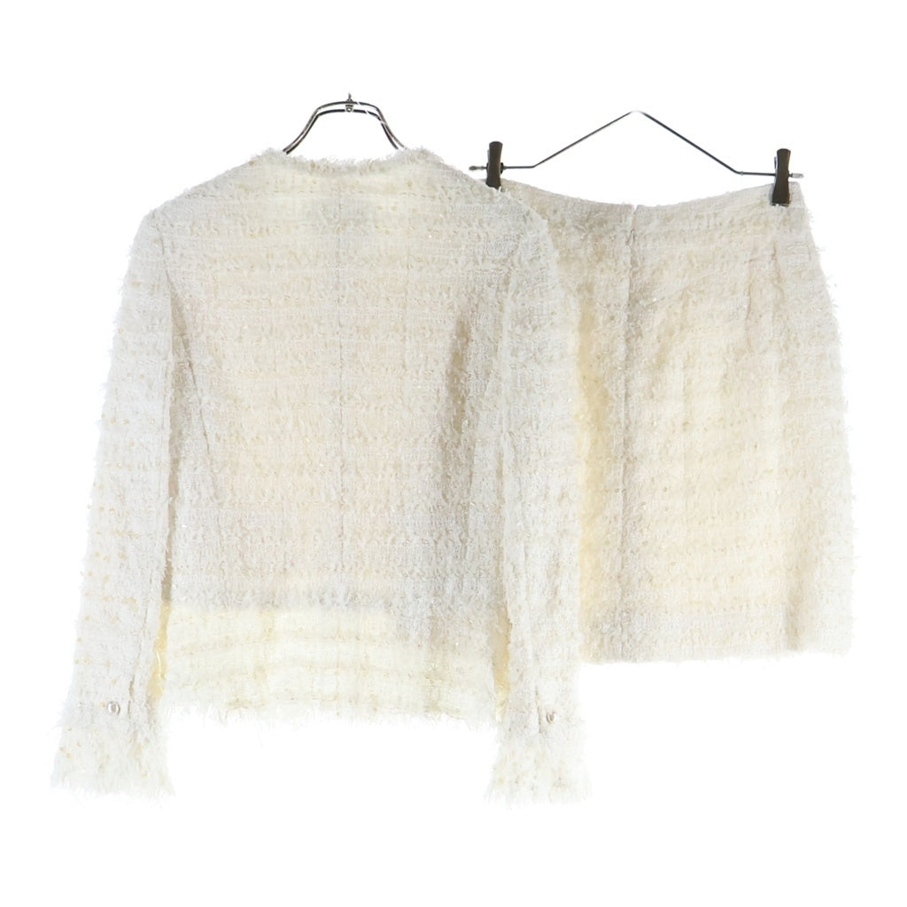 CHANEL(シャネル) 05P セットアップ パールココマークボタン ファンシーツイード スパンコール ノーカラージャケット タイトミニスカート ホワイト レディース P25516V15560/P25517V15560
