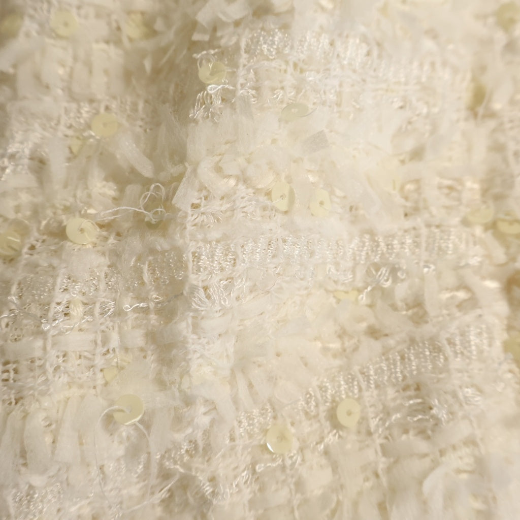 CHANEL(シャネル) 05P セットアップ パールココマークボタン ファンシーツイード スパンコール ノーカラージャケット タイトミニスカート ホワイト レディース P25516V15560/P25517V15560