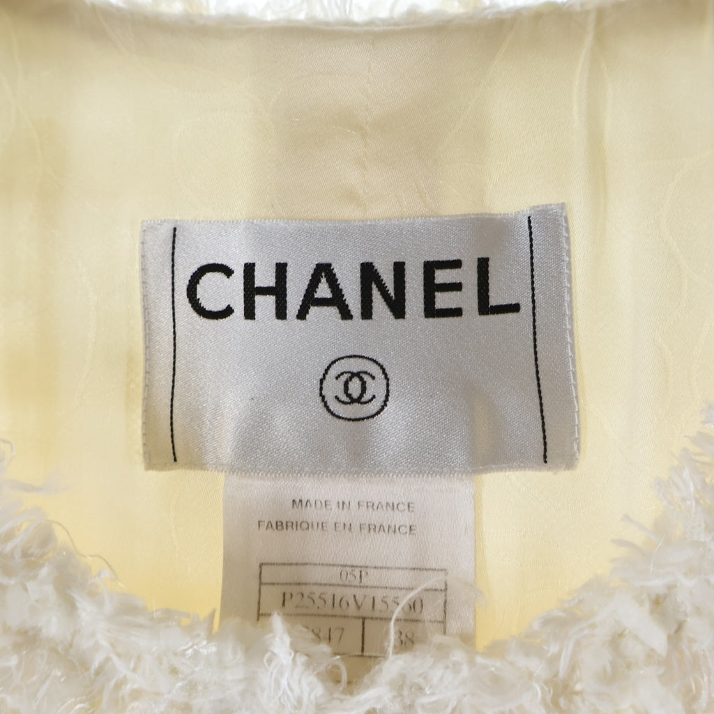CHANEL(シャネル) 05P セットアップ パールココマークボタン ファンシーツイード スパンコール ノーカラージャケット タイトミニスカート ホワイト レディース P25516V15560/P25517V15560