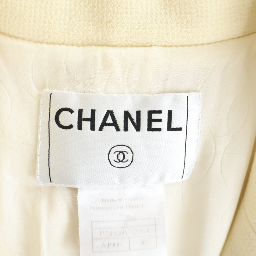 CHANEL(シャネル) 05C ココマーク エンブレムロゴ刺繍 ツイード ダブルブレスト テーラードジャケット ブレザー アイボリー レディース P24939V12963