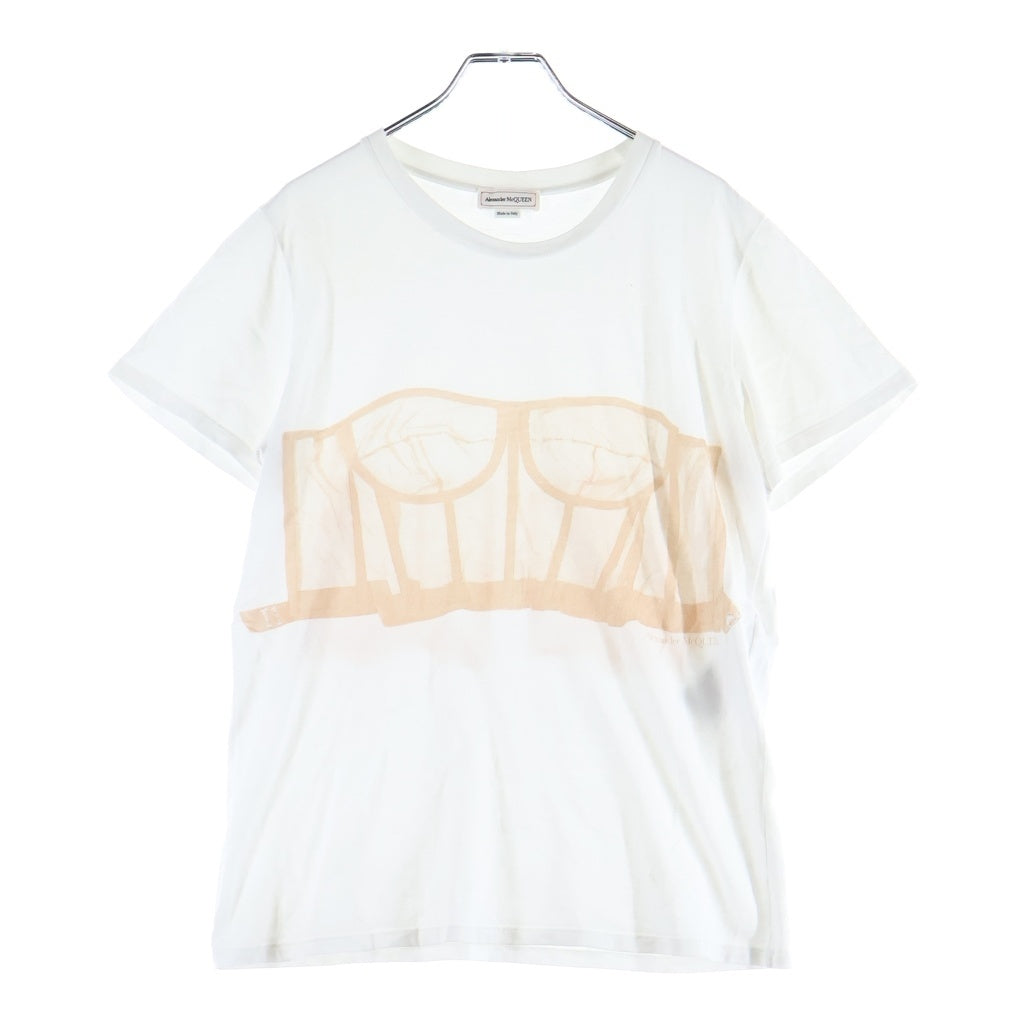 Alexander McQueen(アレキサンダーマックイーン) コルセットプリント クルーネック 半袖Tシャツ カットソー ホワイト レディース