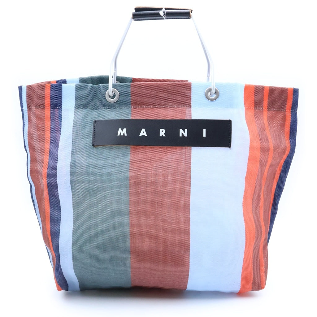 MARNI(マルニ) フラワーカフェ レザーロゴパッチ ナイロン メッシュ ハンド トートバッグ レッド/ブルー レディース