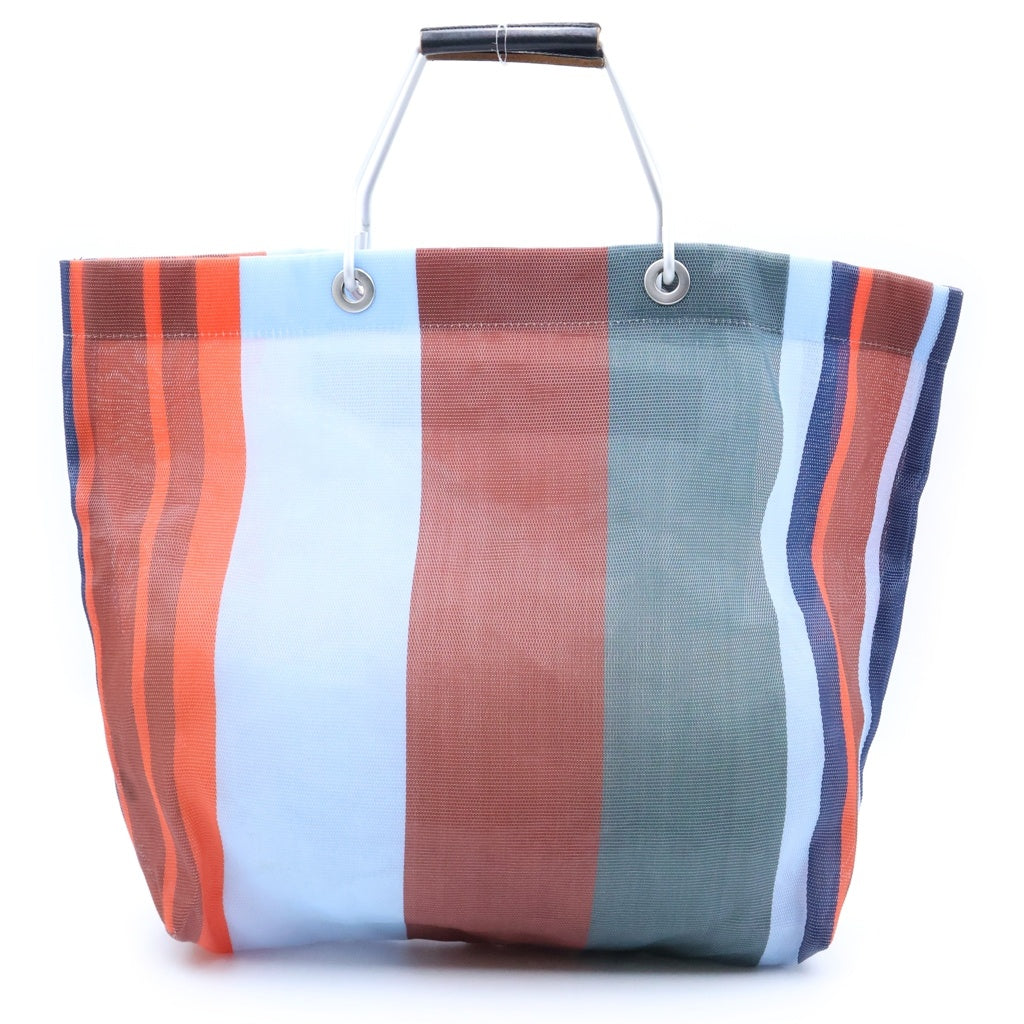MARNI(マルニ) フラワーカフェ レザーロゴパッチ ナイロン メッシュ ハンド トートバッグ レッド/ブルー レディース