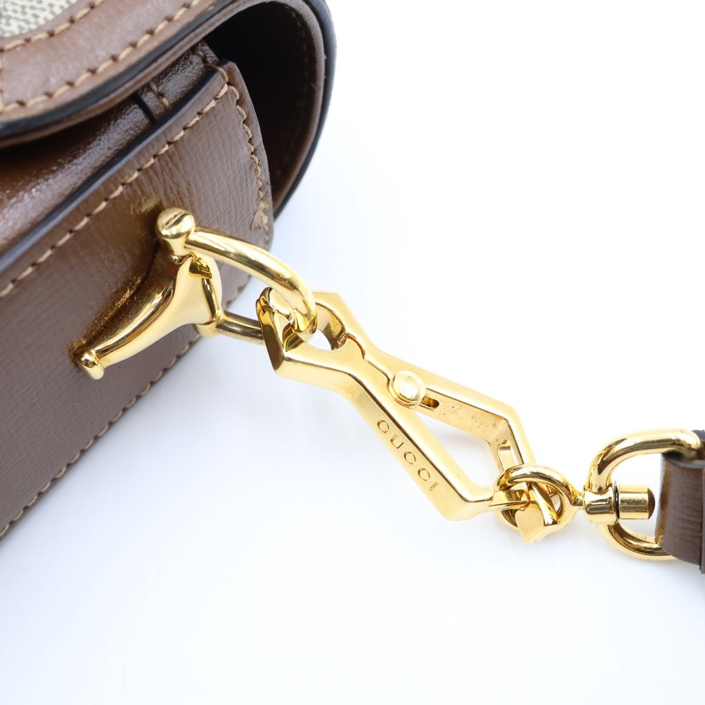 GUCCI(グッチ) GGスプリーム ホースビット PVC レザー ショルダーバッグ ベージュ ゴールド金具 658574 レディース