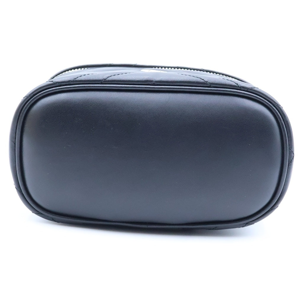 GUCCI(グッチ) GGマーモント ミニ バニティバッグ シェブロン Vステッチ レザー 2WAY ハンド ショルダーバッグ ゴールド金具 ブラック 837454 レディース