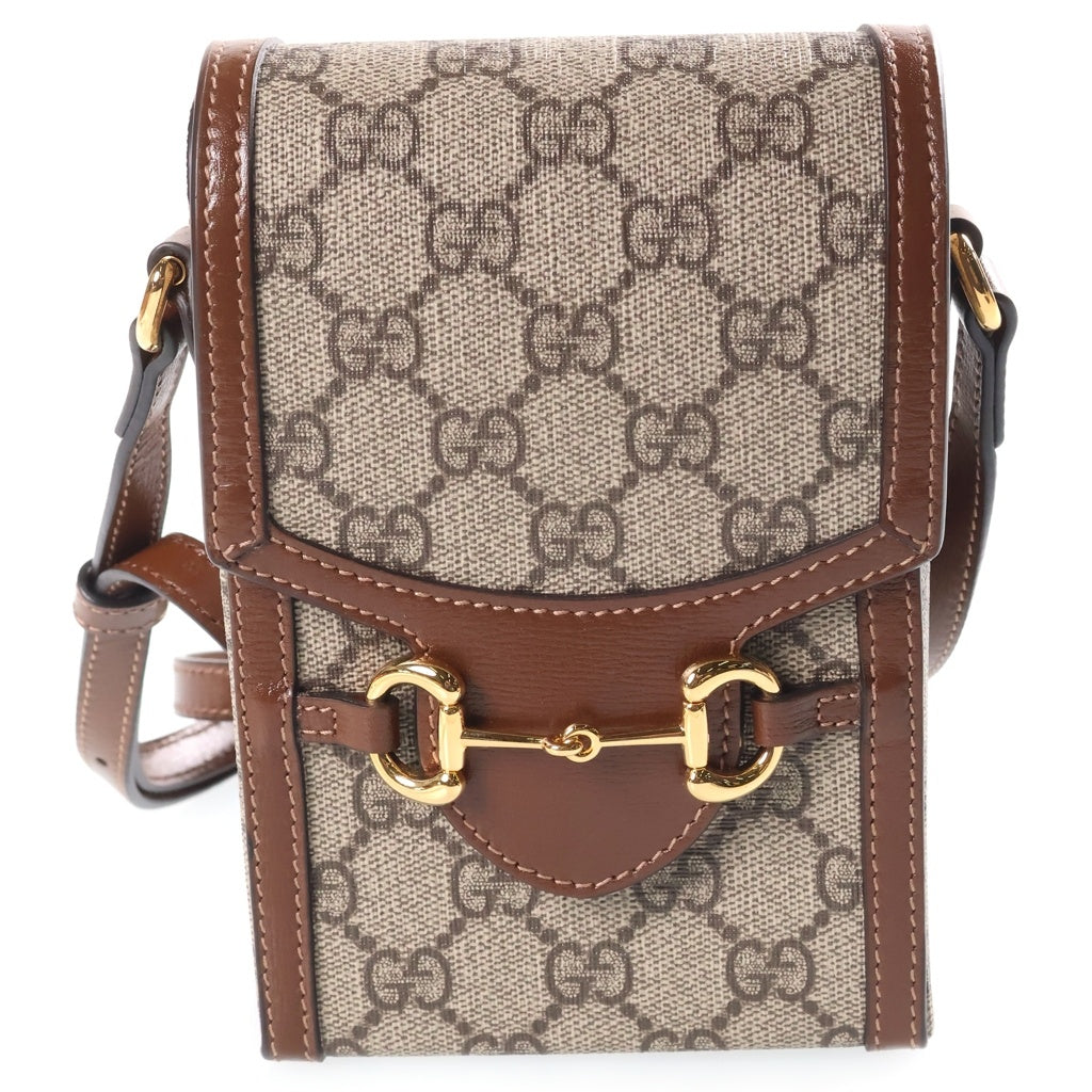 GUCCI(グッチ) GGスプリーム ホースビット PVC レザー ミニショルダーバッグ ベージュ ゴールド金具 625615 レディース