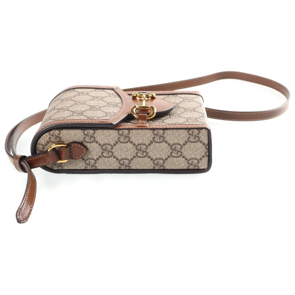 GUCCI(グッチ) GGスプリーム ホースビット PVC レザー ミニショルダーバッグ ベージュ ゴールド金具 625615 レディース