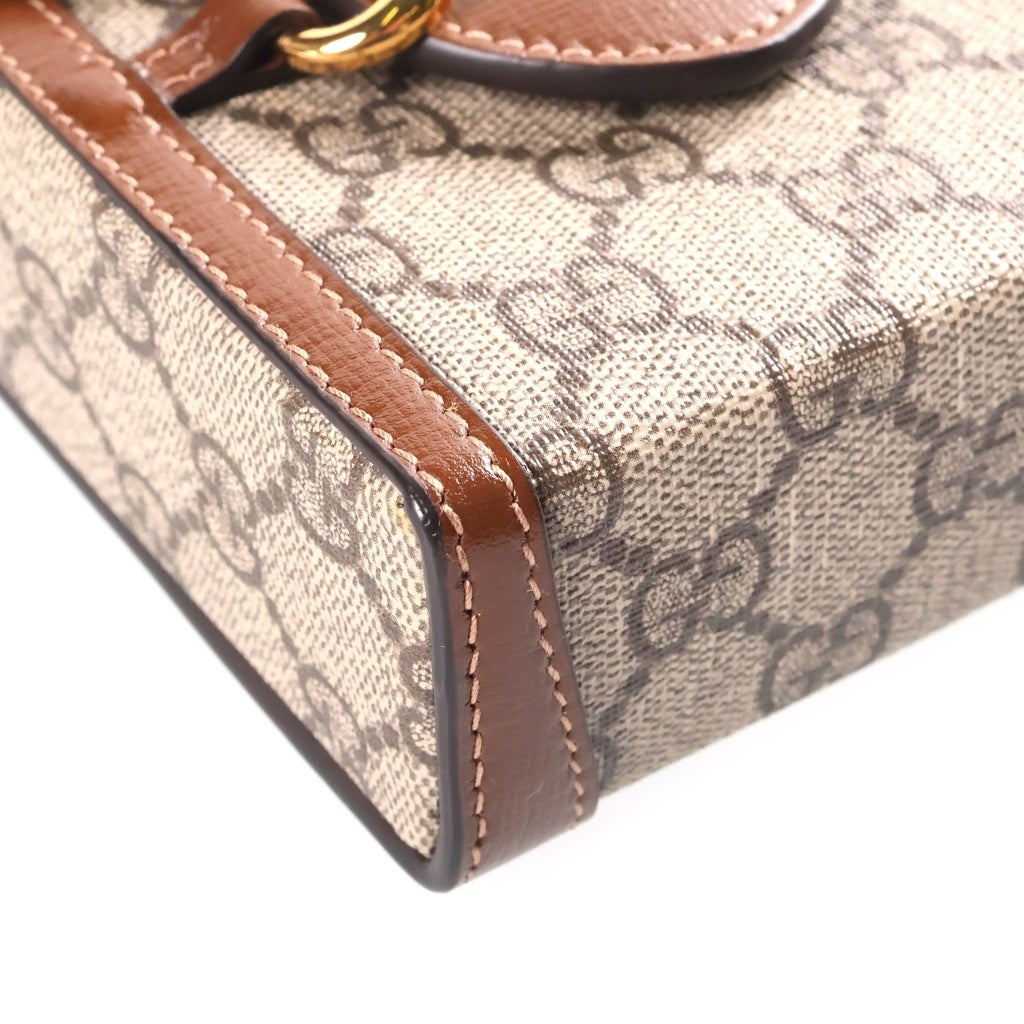 GUCCI(グッチ) GGスプリーム ホースビット PVC レザー ミニショルダーバッグ ベージュ ゴールド金具 625615 レディース
