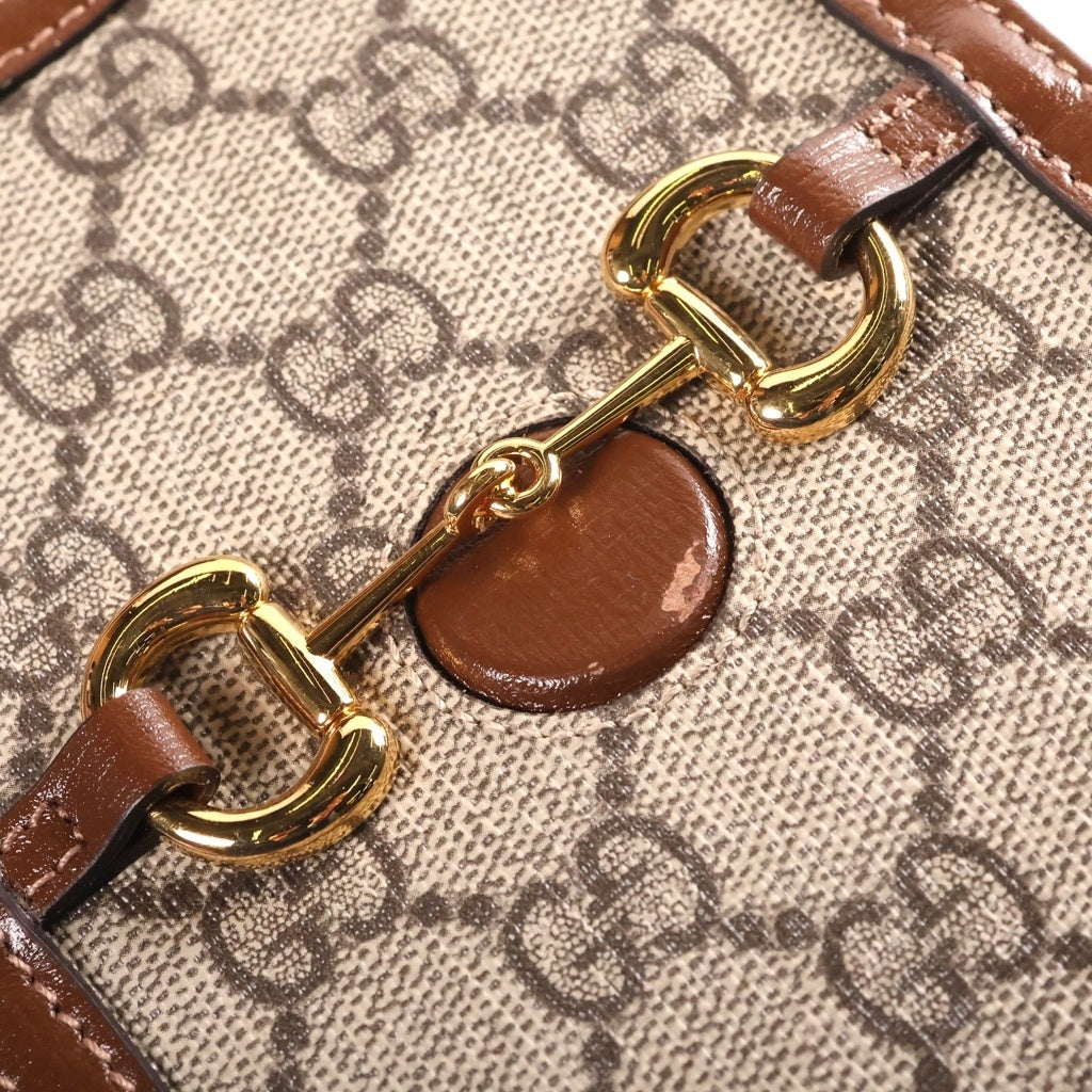 GUCCI(グッチ) GGスプリーム ホースビット PVC レザー ミニショルダーバッグ ベージュ ゴールド金具 625615 レディース