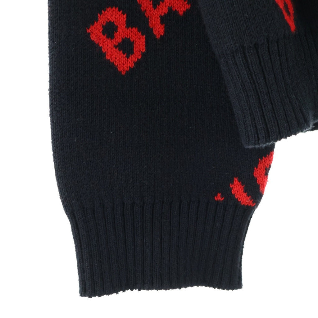 BALENCIAGA(バレンシアガ) 19SS ジャガードロゴ 総柄 クルーネック ニットセーター ネイビー/レッド 570753 T3153