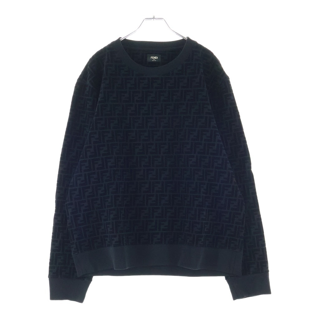 FENDI(フェンディ) フロッキー ズッカ柄 クルーネックスウェットトレーナー ブラック FY1077 AFRJ