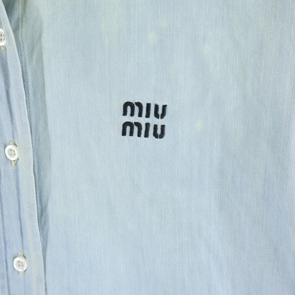 miumiu(ミュウミュウ) ロゴ刺繍 長袖デニムシャツ インディゴブルー #38 GWC097 10BM レディース